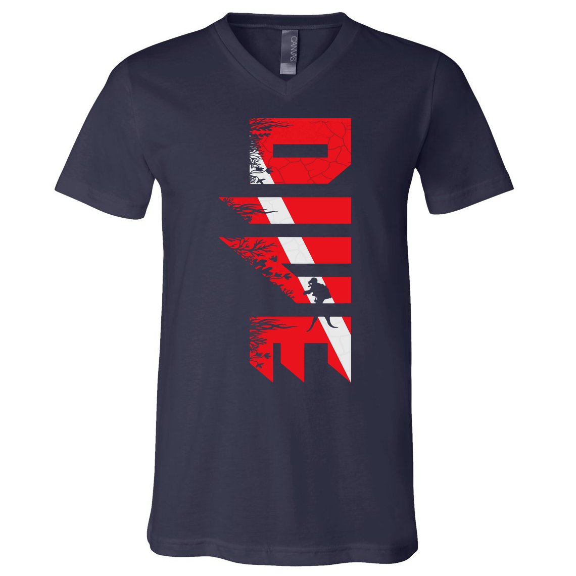 Vintage Distressed Scuba Diving V-Neck T-Shirt