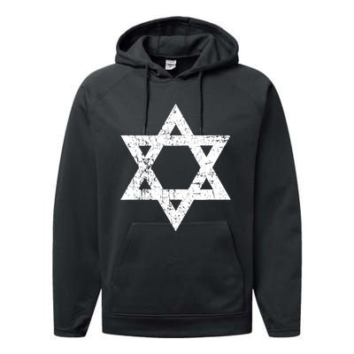 Vintage Distressed Style Star Of David Jewish Performance Fleece Hoodie