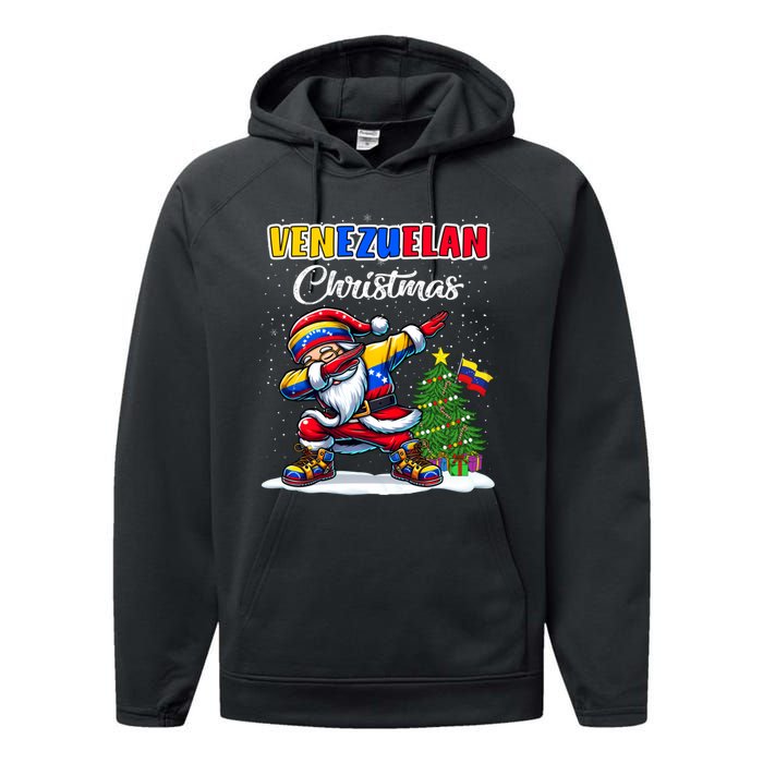 Venezuela Dabbing Santa Christmas Venezuela Flag Performance Fleece Hoodie