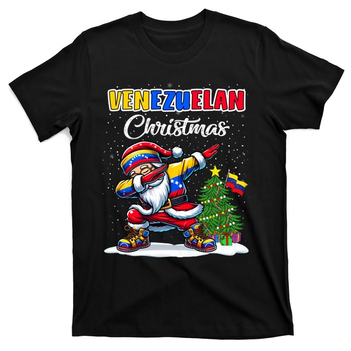 Venezuela Dabbing Santa Christmas Venezuela Flag T-Shirt