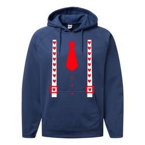 Valentines Day Suspenders Gift Performance Fleece Hoodie