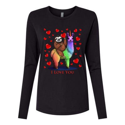 Valentines Day Sloth Riding Llama Unicorn Hearts Gift Womens Cotton Relaxed Long Sleeve T-Shirt