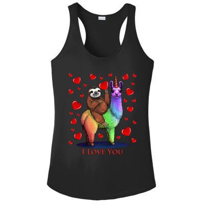 Valentines Day Sloth Riding Llama Unicorn Hearts Gift Ladies PosiCharge Competitor Racerback Tank