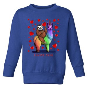 Valentines Day Sloth Riding Llama Unicorn Hearts Gift Toddler Sweatshirt