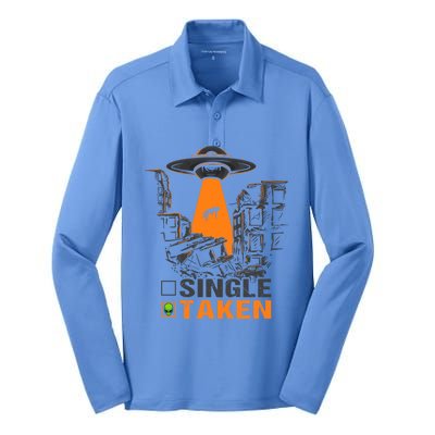 Valentines Day Single Taken Alien Ufo Space Lovers Funny Gift Silk Touch Performance Long Sleeve Polo