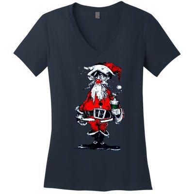 Vintage Drunken Santa Claus Women's V-Neck T-Shirt