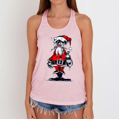 Vintage Drunken Santa Claus Women's Knotted Racerback Tank