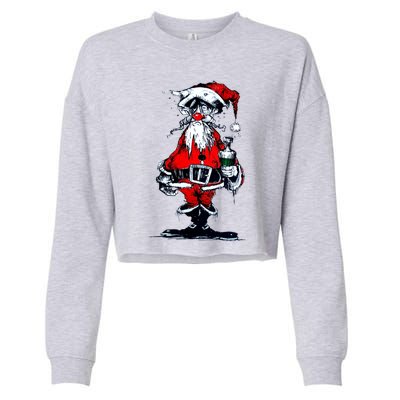 Vintage Drunken Santa Claus Cropped Pullover Crew