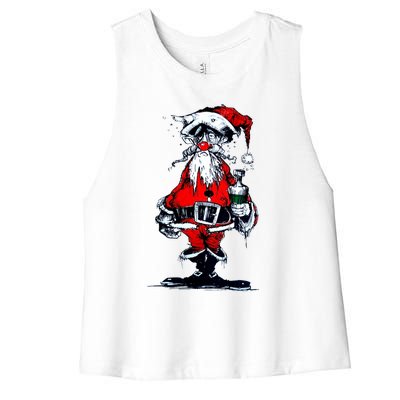 Vintage Drunken Santa Claus Women's Racerback Cropped Tank