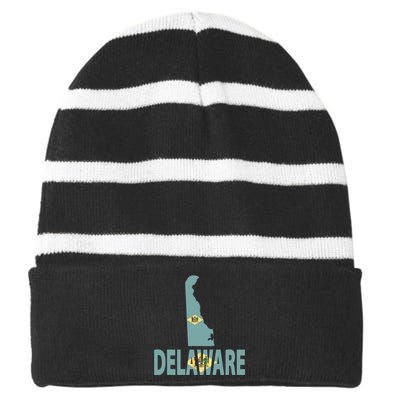 Vintage Delaware State I Love Delaware Home State Striped Beanie with Solid Band