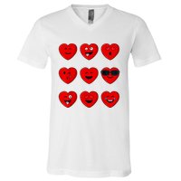 Valentines Day Silly Faces Hearts Funny V-Neck T-Shirt