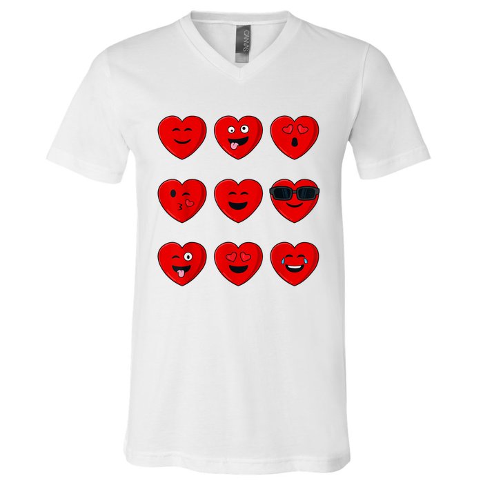 Valentines Day Silly Faces Hearts Funny V-Neck T-Shirt