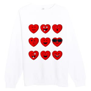 Valentines Day Silly Faces Hearts Funny Premium Crewneck Sweatshirt