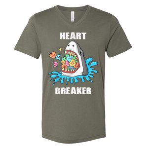 Valentines Day Shark Heart Breaker Funny V-Neck T-Shirt