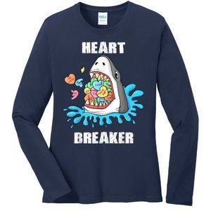 Valentines Day Shark Heart Breaker Funny Ladies Long Sleeve Shirt