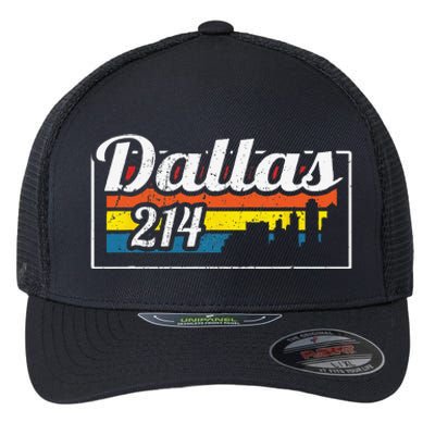 Vintage Dallas Skyline 214 State Of Texas Retro Gift Flexfit Unipanel Trucker Cap