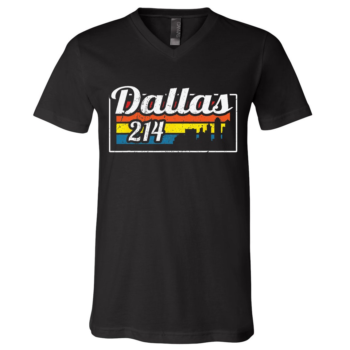 Vintage Dallas Skyline 214 State Of Texas Retro Gift V-Neck T-Shirt