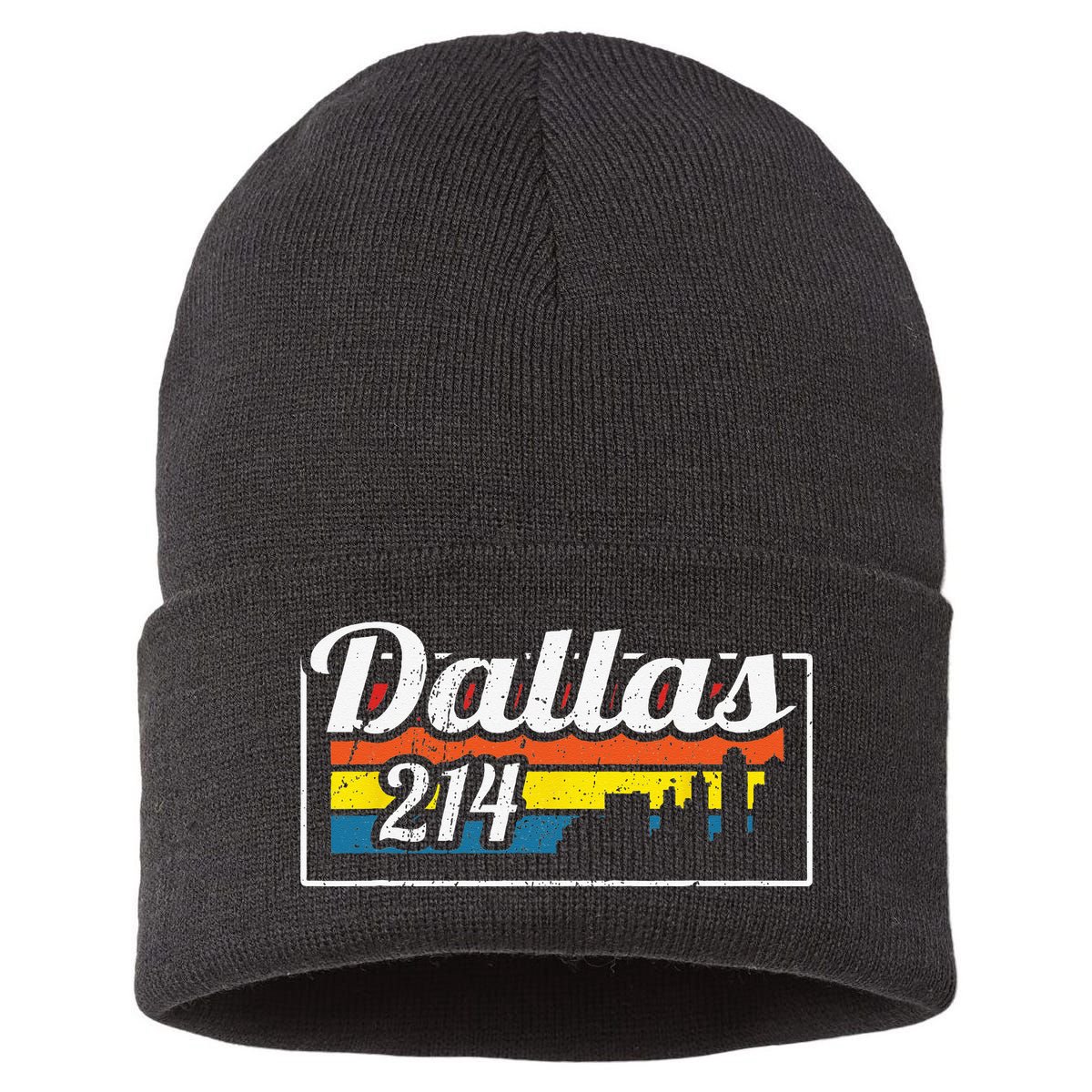 Vintage Dallas Skyline 214 State Of Texas Retro Gift Sustainable Knit Beanie