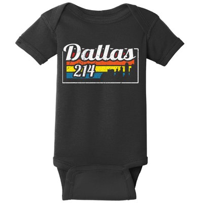 Vintage Dallas Skyline 214 State Of Texas Retro Gift Baby Bodysuit