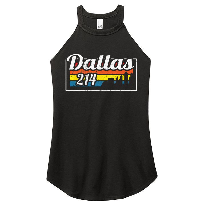 Vintage Dallas Skyline 214 State Of Texas Retro Gift Women's Perfect Tri Rocker Tank