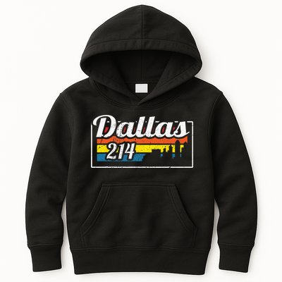 Vintage Dallas Skyline 214 State Of Texas Retro Gift Kids Hoodie