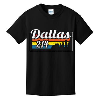 Vintage Dallas Skyline 214 State Of Texas Retro Gift Kids T-Shirt