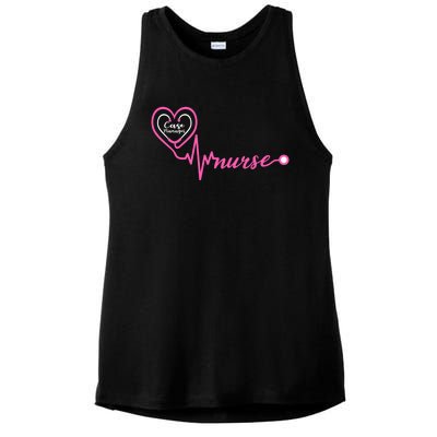 Valentines Day Stethoscope Heartbeat Rn Case Ager Nurse Gift Ladies PosiCharge Tri-Blend Wicking Tank