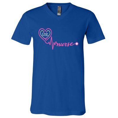 Valentines Day Stethoscope Heartbeat Rn Case Ager Nurse Gift V-Neck T-Shirt