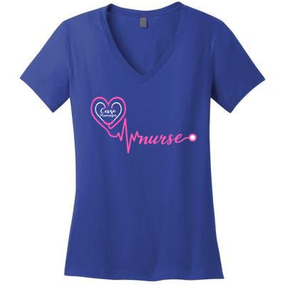 Valentines Day Stethoscope Heartbeat Rn Case Ager Nurse Gift Women's V-Neck T-Shirt