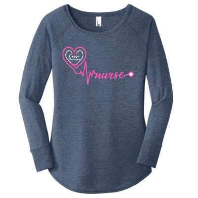 Valentines Day Stethoscope Heartbeat Rn Case Ager Nurse Gift Women's Perfect Tri Tunic Long Sleeve Shirt