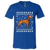 Vizsla Dog Santa Hat Xmas Ugly Christmas Gift V-Neck T-Shirt