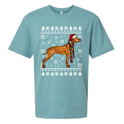 Vizsla Dog Santa Hat Xmas Ugly Christmas Gift Sueded Cloud Jersey T-Shirt