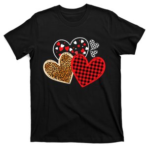 Valentines Day Shirts Hearts Love Leopard Red Plaid T-Shirt