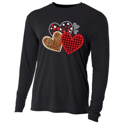 Valentines Day Shirts Hearts Love Leopard Red Plaid Cooling Performance Long Sleeve Crew