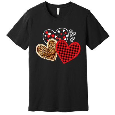 Valentines Day Shirts Hearts Love Leopard Red Plaid Premium T-Shirt