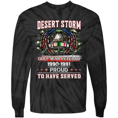 Veteran Desert Storm Veteran Proud For Fathers Day Tie-Dye Long Sleeve Shirt