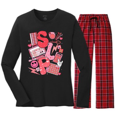 Valentines Day Speech Therapy Therapist Slpa Slp Women's Long Sleeve Flannel Pajama Set 