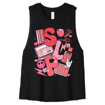 Valentines Day Speech Therapy Therapist Slpa Slp Women's Racerback Cropped Tank