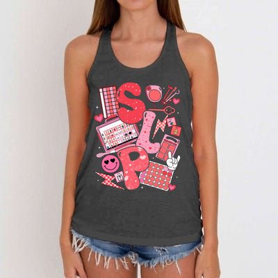 Valentines Day Speech Therapy Therapist Slpa Slp Women's Knotted Racerback Tank