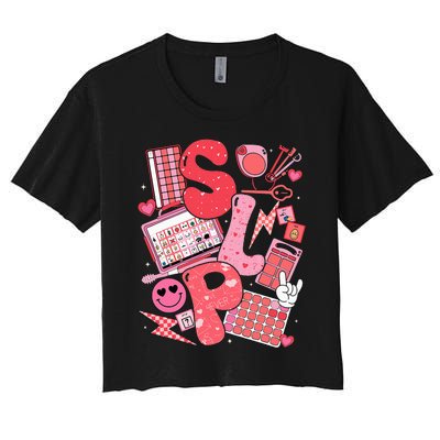 Valentines Day Speech Therapy Therapist Slpa Slp Women's Crop Top Tee