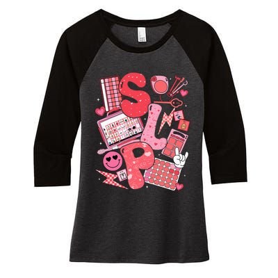 Valentines Day Speech Therapy Therapist Slpa Slp Women's Tri-Blend 3/4-Sleeve Raglan Shirt