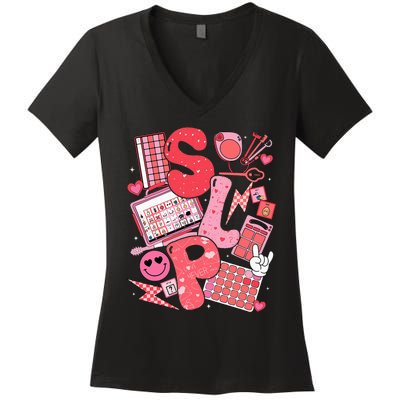 Valentines Day Speech Therapy Therapist Slpa Slp Women's V-Neck T-Shirt