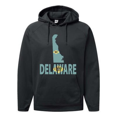 Vintage Delaware State I Love Delaware Home State Performance Fleece Hoodie