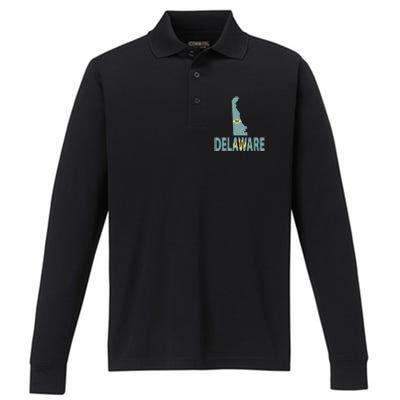 Vintage Delaware State I Love Delaware Home State Performance Long Sleeve Polo