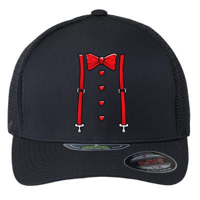 Valentines Day Suspenders And Hearts Bow Tie Flexfit Unipanel Trucker Cap