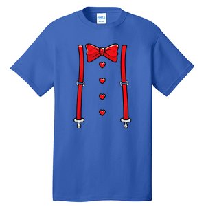 Valentines Day Suspenders And Hearts Bow Tie Tall T-Shirt