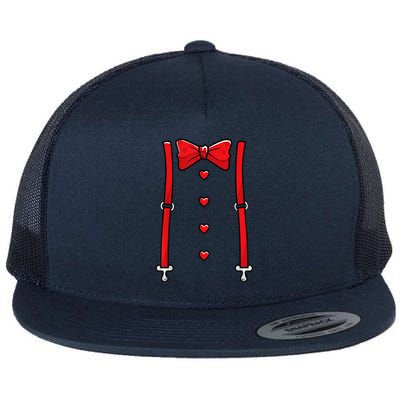 Valentines Day Suspenders And Hearts Bow Tie Flat Bill Trucker Hat