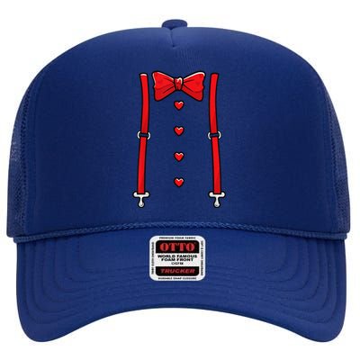 Valentines Day Suspenders And Hearts Bow Tie High Crown Mesh Back Trucker Hat