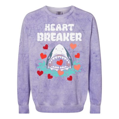 Valentines Day Shark Heartbreaker Funny Boy Colorblast Crewneck Sweatshirt