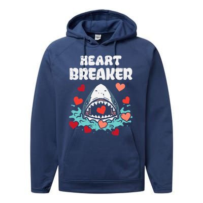 Valentines Day Shark Heartbreaker Funny Boy Performance Fleece Hoodie